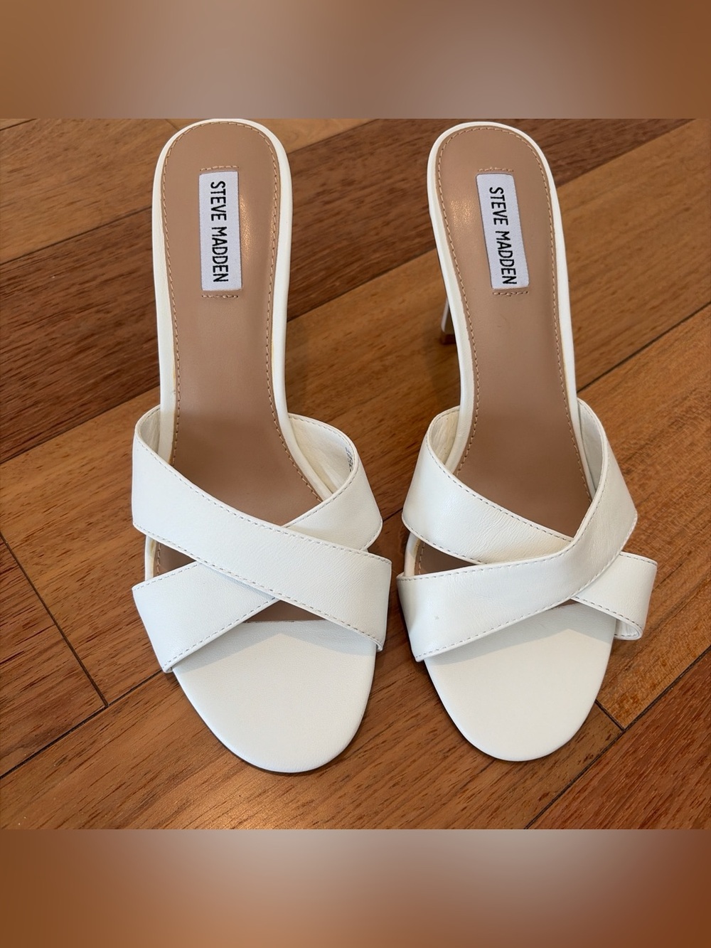 Steve Madden White Crisscross Heeled Slides